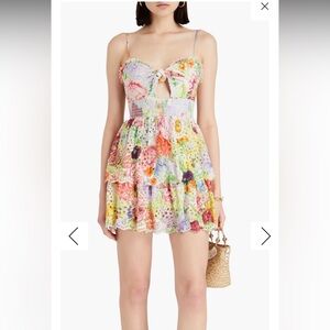 NWT Alice + Olivia Fina Smocked Eyelet Dawn Floral Mini Dress Multicolor Size 12